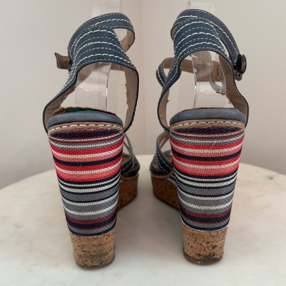 Splendid Kayla Rainbow Striped Blue Leather Boho Espadrille Wedge Sandals Size 8 - Picture 5 of 9